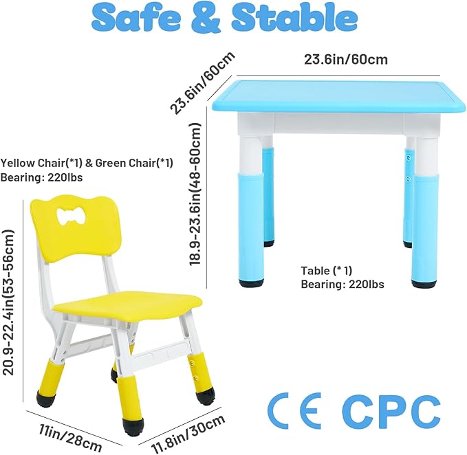 FUNLIO Kids Table and 2 Chairs Set, Height Adjustable Toddler Table and Chair - Image 5