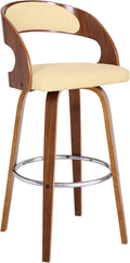 Armen Living Shelly 30" Bar Height Swivel Cream Faux Leather and Walnut Wood by ArmenLiving