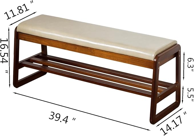 Solid Wood Shoe Bench, 2-Tier Entryway Bench - Image 2