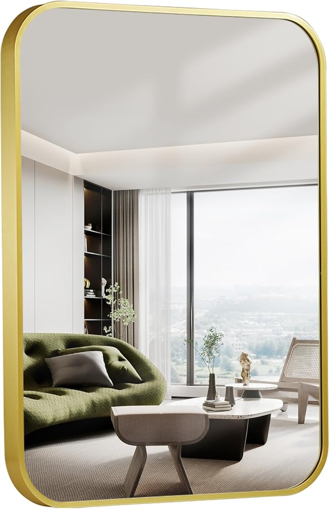 16x24 Inch Bathroom Mirror for Wall, Matte Gold Framed Rectangle Mirror by Titameg
