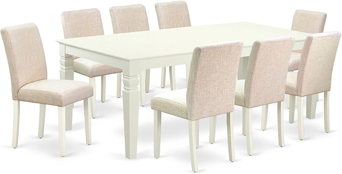 East West Furniture LGAB9-LWH-02 9 Piece Dining Table Set Includes a Rectangle by EastWestFurniture