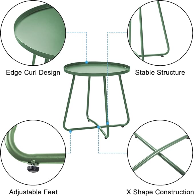Dia.17.7ins Steel Round Coffee Table, Steel Tray Table, Side Table, Outdoor and - Image 4