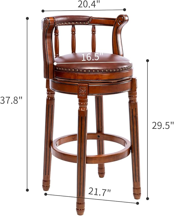 Cow top Leather Wooden Bar Stools, 360 Degree Swivel Bar Height Chair - Image 3
