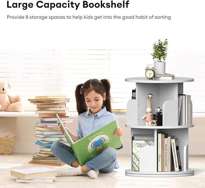 Nidouillet Rotating Bookshelf, Revolving Bookcase 360 Display Round Bookshelf - Image 5