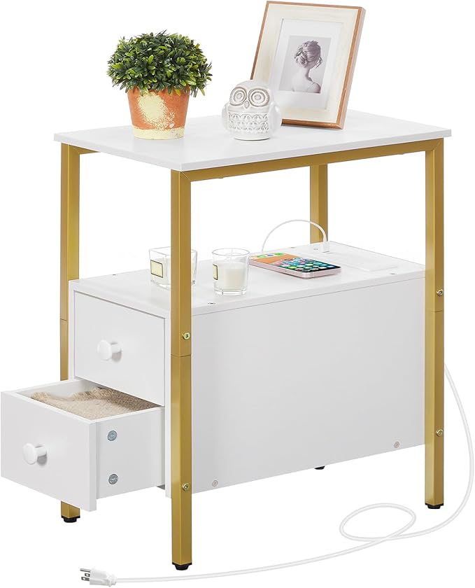 HOOBRO End Table with Charging Station, Narrow Side Table with 2 Drawer & USB - Image 8