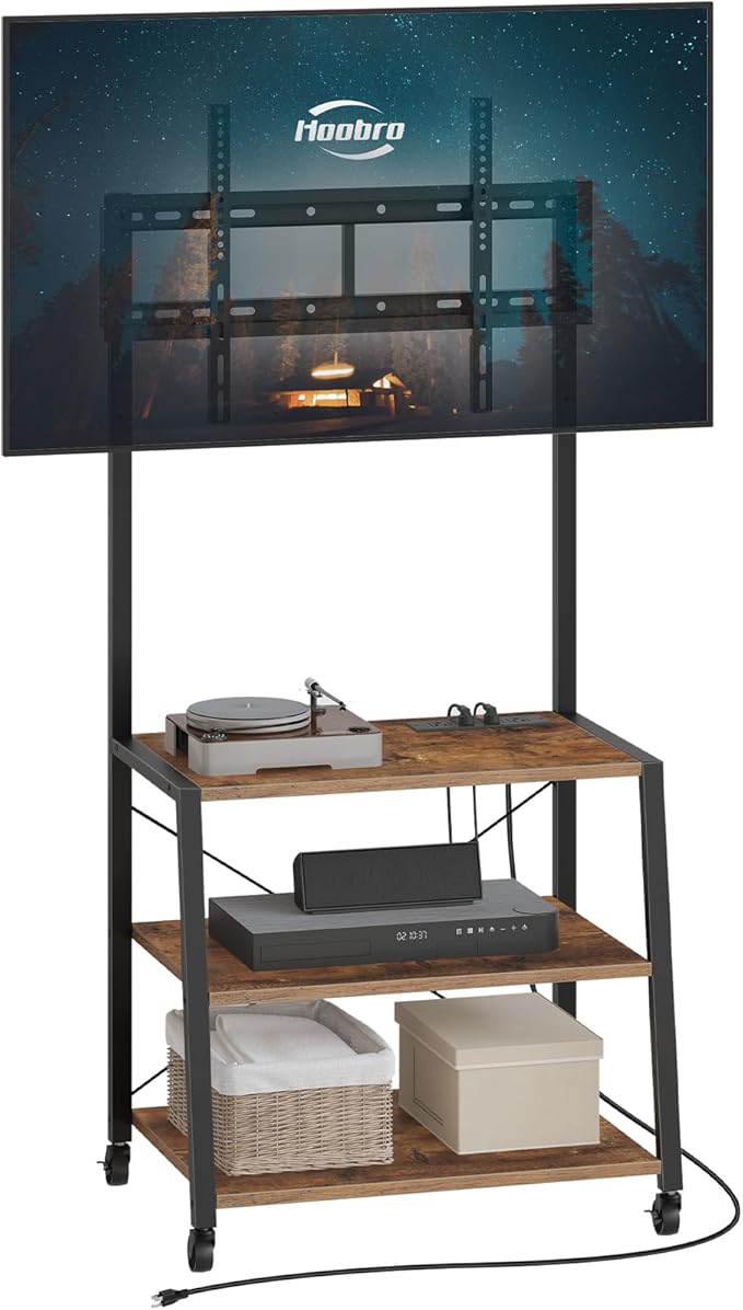 HOOBRO Rolling TV Stand with Mount and Power Outlet Up to 55 inch TV, Corner - Image 9