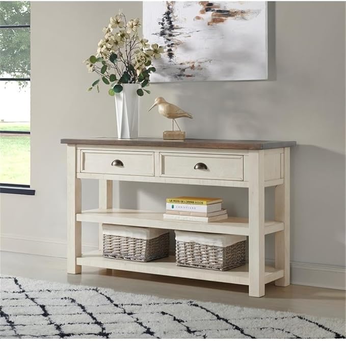 Martin Svensson Home Solid Wood Sofa Console Table, Cream White - Image 4