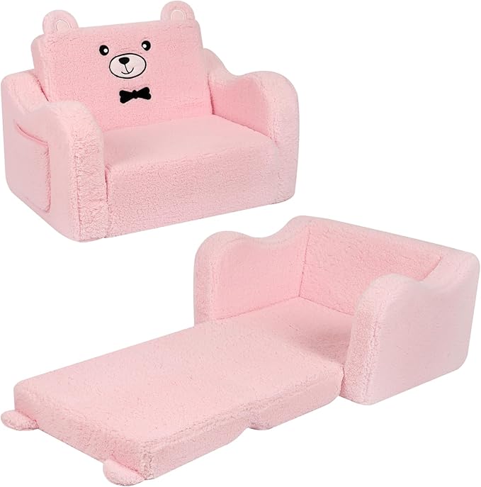 Kids Chairs for Toddler, 2-in-1 Toddler Soft Sherpa Couch Fold Out, Convertible by MOMCAYWEX