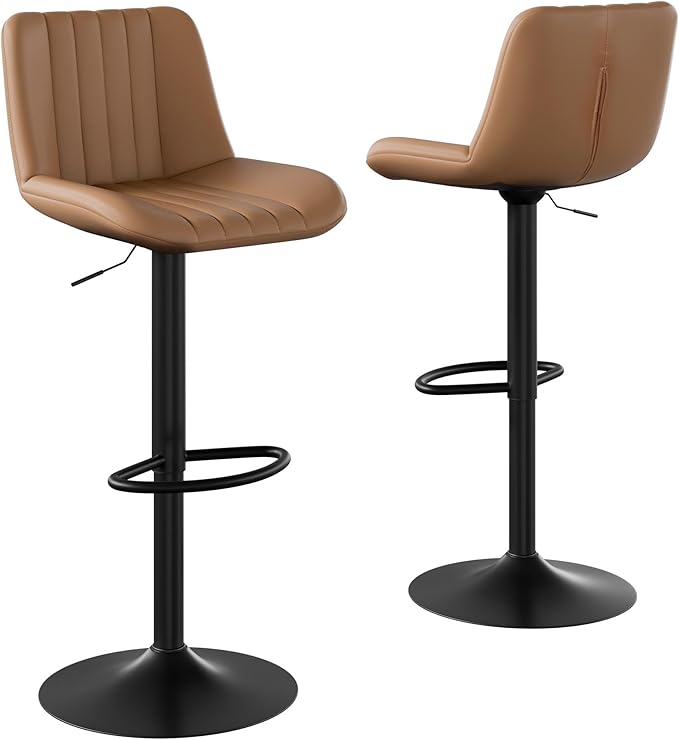 Shintenchi Swivel Bar Stools Set of 2, Adjustable Faux Leather Upholstered - Image 7