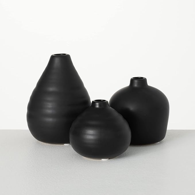 Sullivans Ceramic Vase Set- 3 Small Matte Black Vases, Modern Home Décor - Image 3