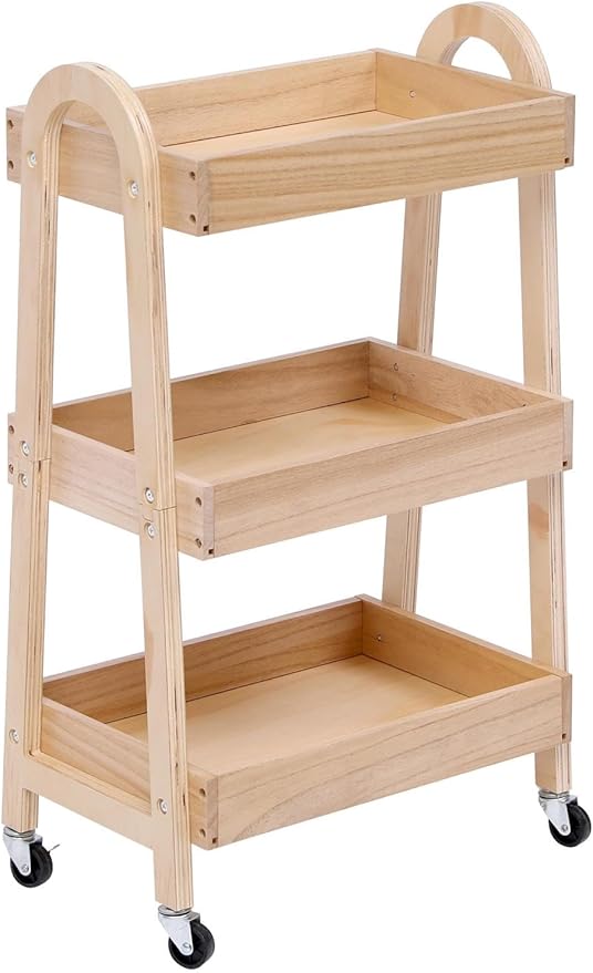 3-Tier Rolling Craft Cart, light-colored wood, Waterproof, - Image 5