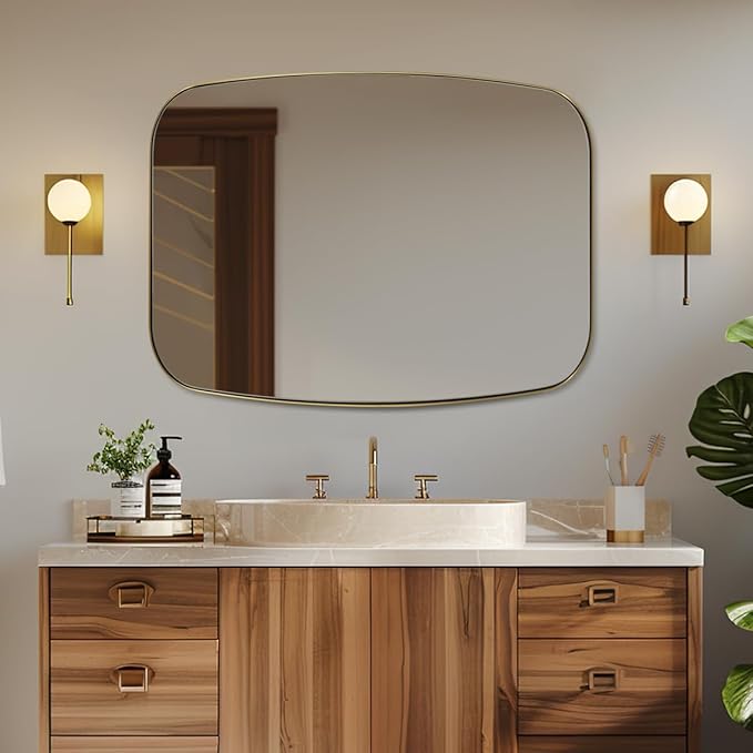 ANDY STAR 30x40” Gold Bathroom Mirror, Oblong Brass Mirror by ANDYSTAR