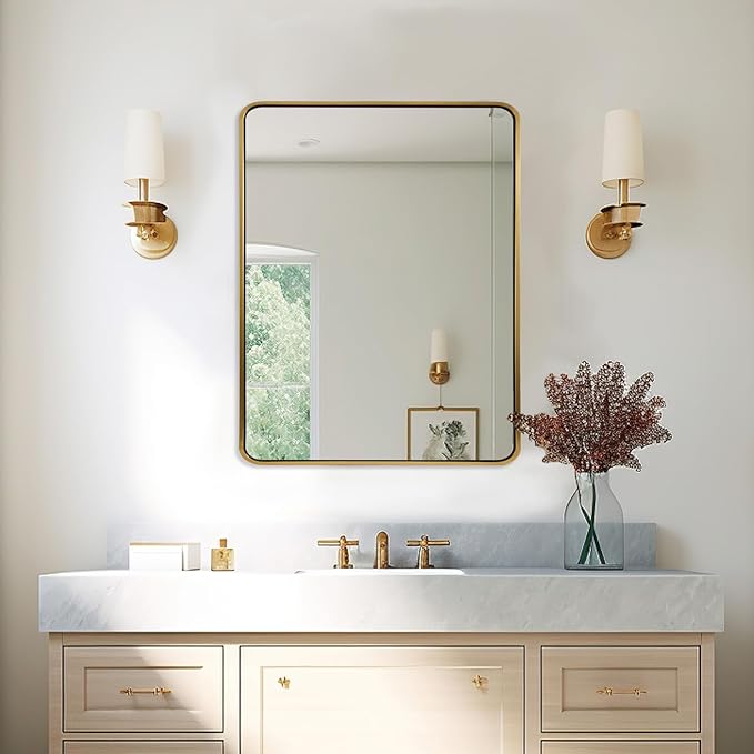 ANDY STAR Brushed Gold Mirrors for Bathroom, 24x36’’ Rounded Rectangle Mirror - Image 9