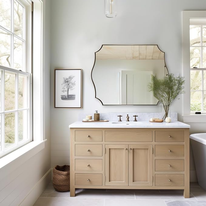 ANDY STAR 30"x40" Brushed Gold Bathroom Mirror, Large Rectangle Scalloped Mirror - Image 7