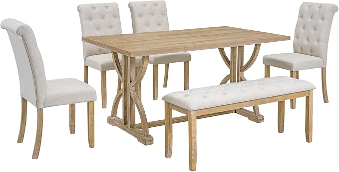 SogesPower 6-Piece Dining Table Set, Rectangular Farmhouse Kitchen Dining Table - Image 9