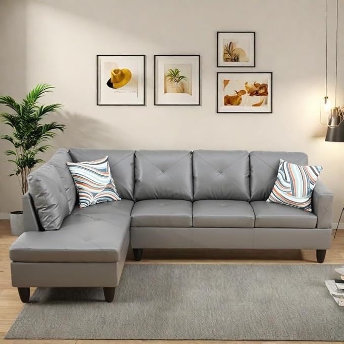 NAYSAYE L Shaped Couch, Leather Modular Sectional Couch - Image 4
