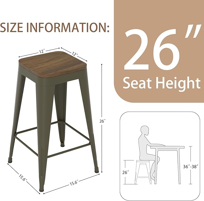 26 inch Backless Bar Stools Set of 4, Indoor Metal Bar Stools - Image 3
