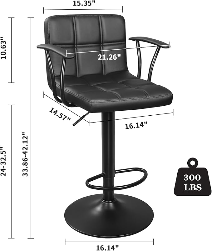 Bar Stools Set of 2, Armrest Adjustable Swivel Barstools - Image 3