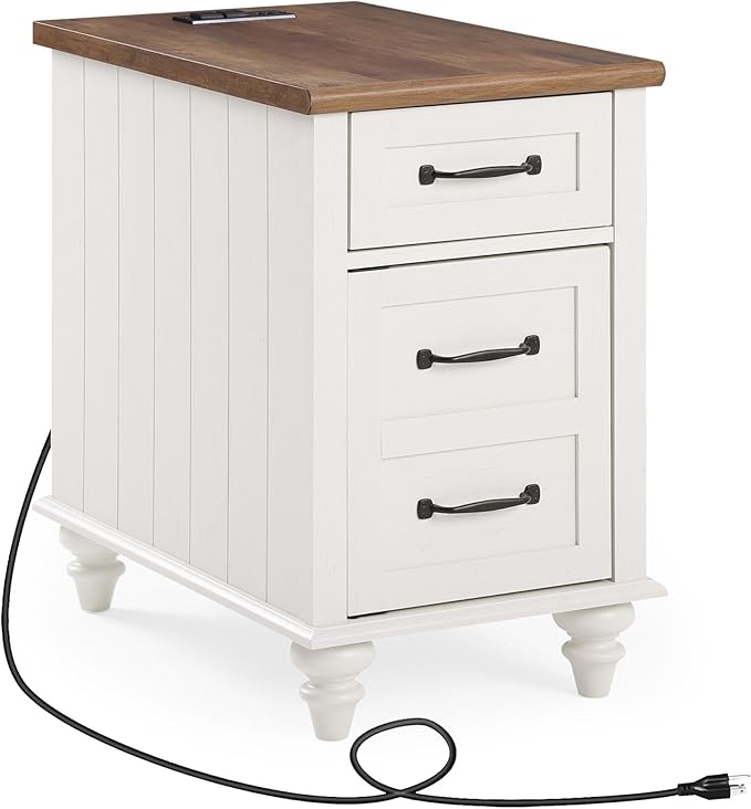 WAMPAT End Table with Charging Station, Wood Nightstand with Power Outlets & - Image 9