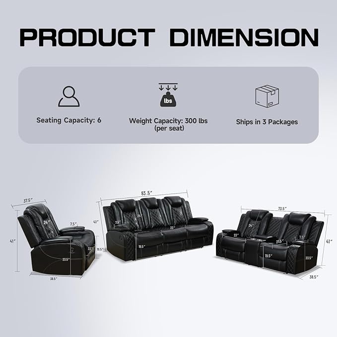 3+2+1 PU Leather Power Sectional Sofa Set, Living Room Furniture, Reclining - Image 2