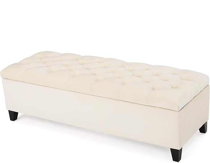 Christopher Knight Home Ottilie Velvet Storage Ottoman, Ivory 17.5”D x 51.0”W x by ChristopherKnightHome