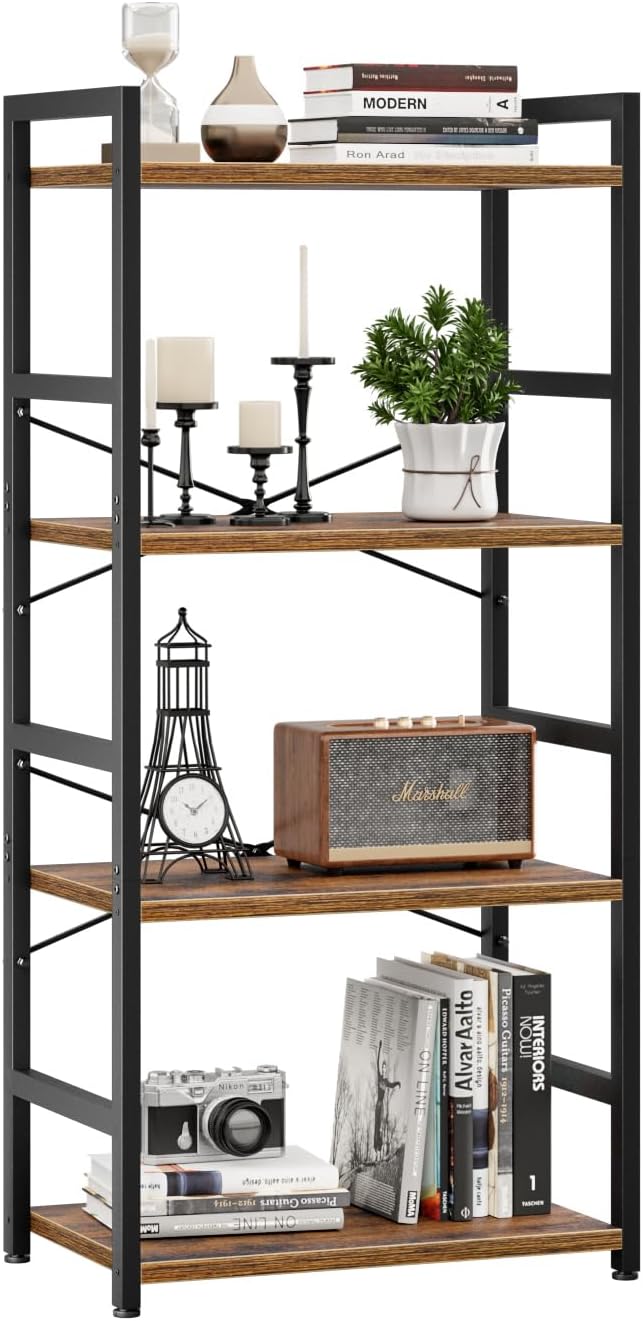 NUMENN 4 Tier Small Bookshelf, Industrial Bookcase Shelf Storage Organizer by NUMENN