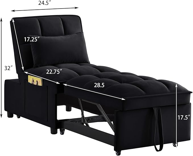 KEIKI Velvet Single Convertible Sleeper Chair Sofa Bed - Image 3