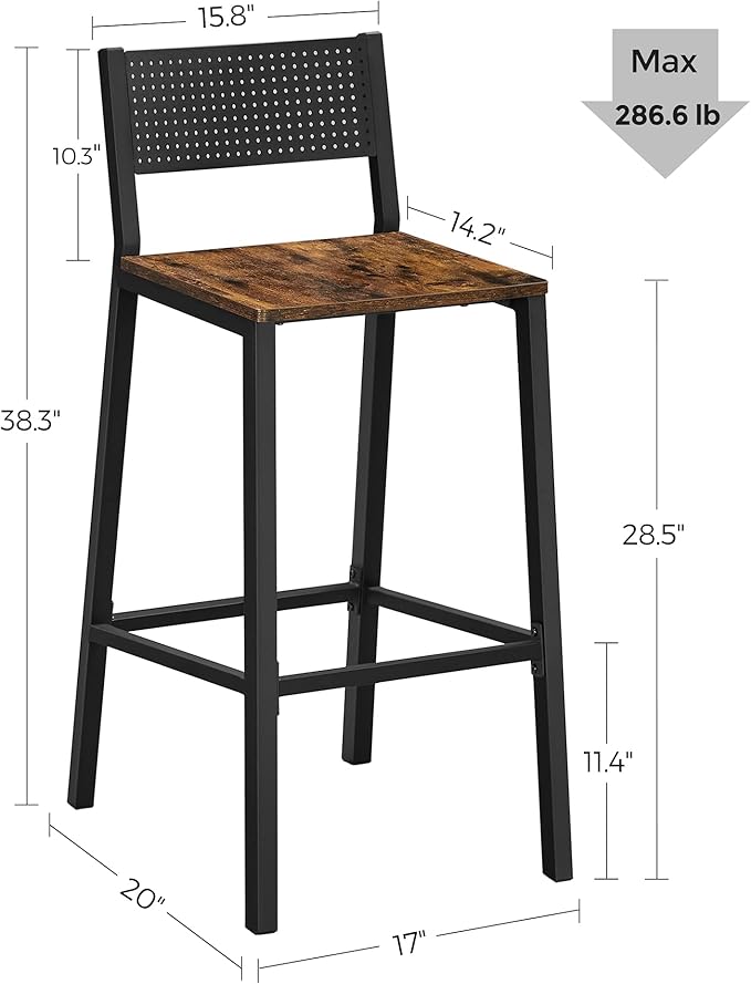 VASAGLE Set of 4 Bar Stools, Counter Height Chairs - Image 3