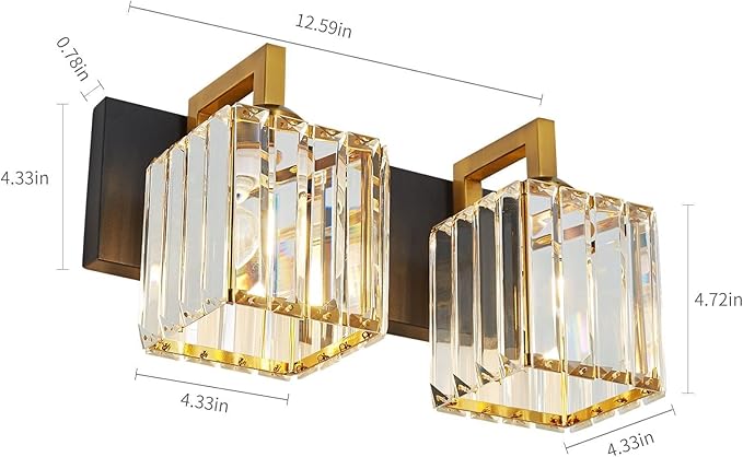 Modern Bathroom Vanity Light 2-Lights Black Gold Crystal Wall Lamp Bathroom - Image 5