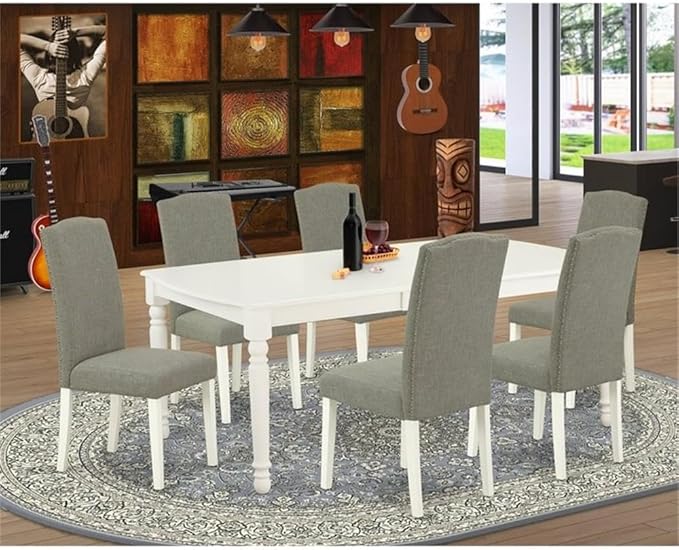 East West Furniture DOEN7-LWH-06 7 Piece Dining Room Set Consist of a Rectangle - Image 2