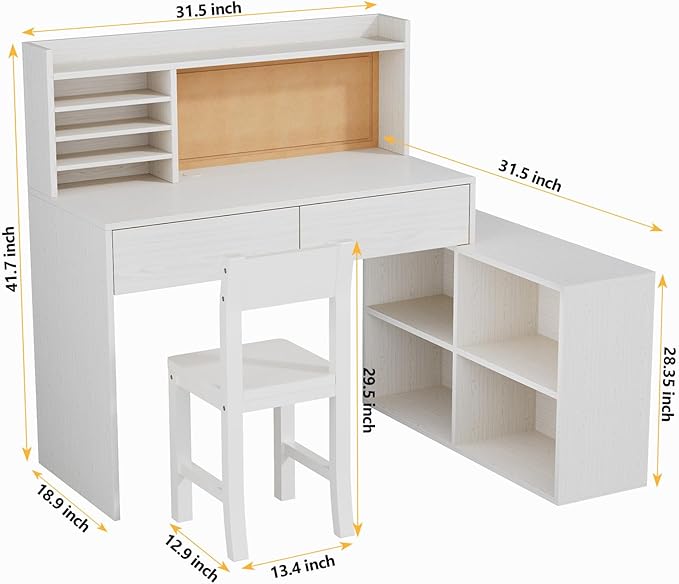 White Wooden Kids Desk and Chair Set, Kids Study Desk - Image 7