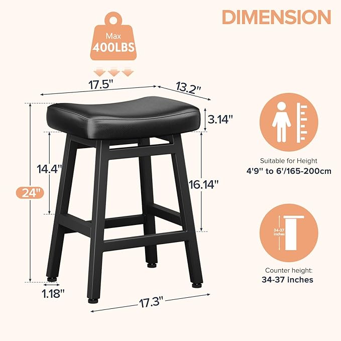Counter Height Bar Stools Set of 3, 24 Inch Barstools - Image 2