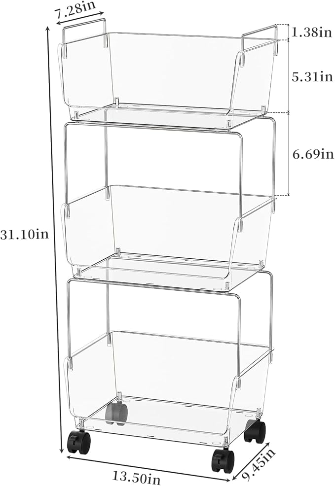 YCIA&DONE 3 Tier Rolling Cart, Storage Shelf Organizer - Image 2