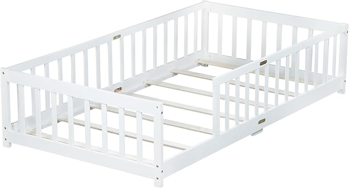 Bellemave Twin Floor Bed with Slats and Safety Guardrails, Kids Montessori - Image 8