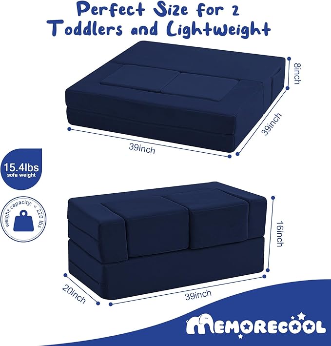 MeMoreCool Convertible Modular Kids Foam Play Couch Sofa – Navy Fold-Out - Image 2