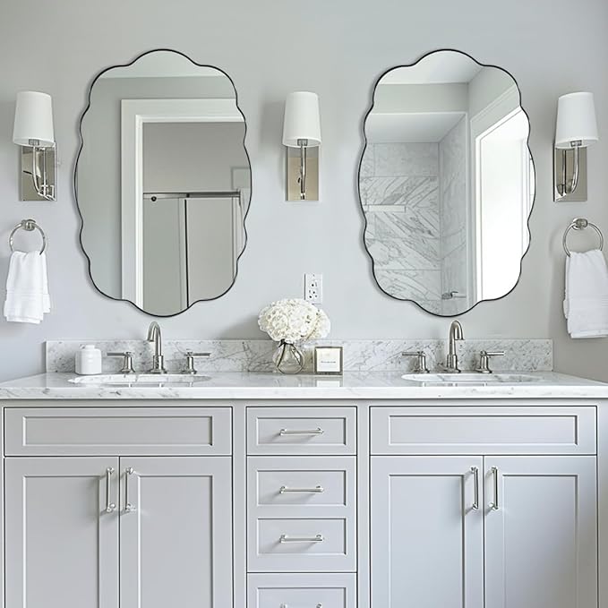 ANDY STAR Brushed Nickel Bathroom Mirror, 24x36 Inch Silver Asymmetrical Wall - Image 7