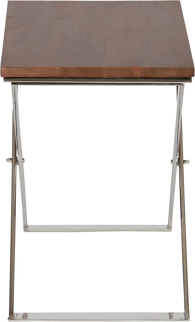 Kate and Laurel Laraway Modern Side Table, Walnut Brown and Silver, Metal End - Image 6