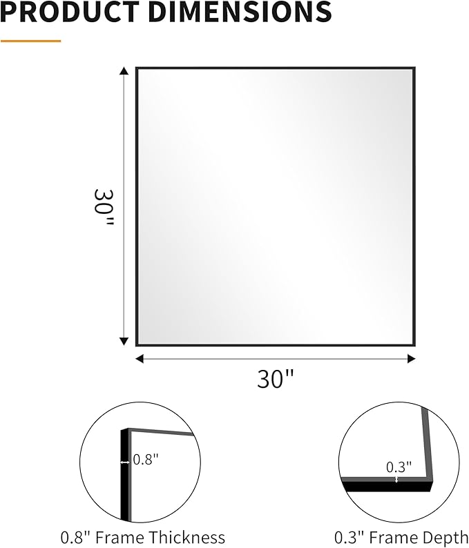 KOCUUY Bathroom Mirror, 30x30 Square Black Mirror - Image 8