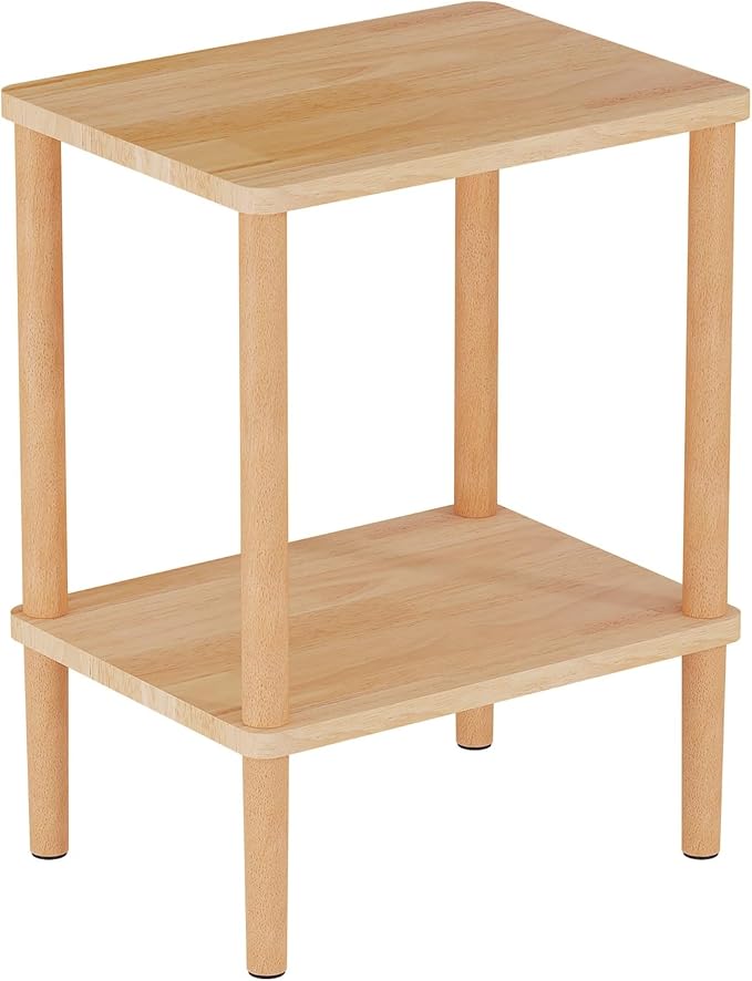 LUCKNOCK Solid Wood Side Table, 2-Tier Small End Table by LUCKNOCK