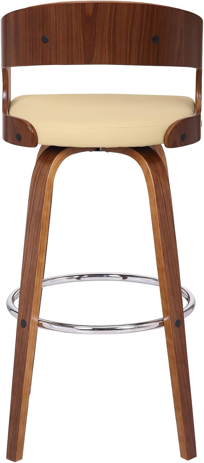 Armen Living Shelly 30" Bar Height Swivel Cream Faux Leather and Walnut Wood - Image 9