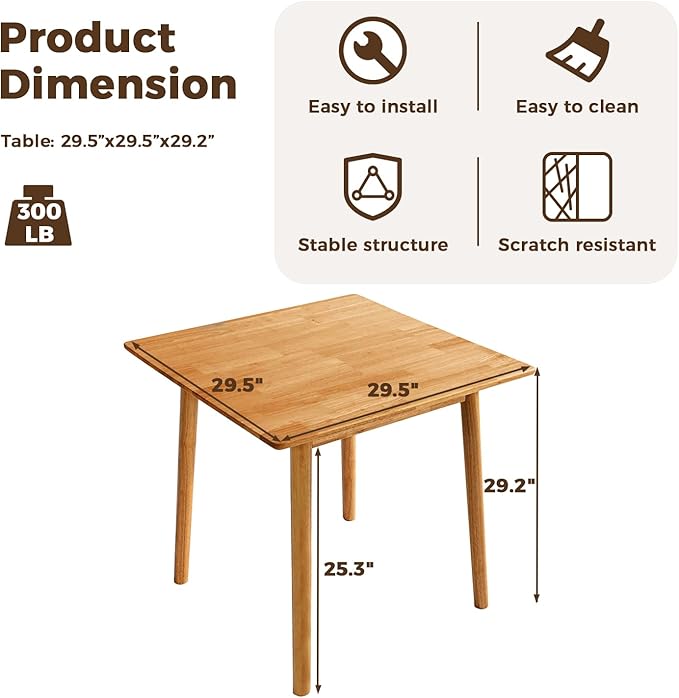 DELAVIN 29.5" Solid Wood Dining Table, Modern Small Dining Table, Square - Image 3