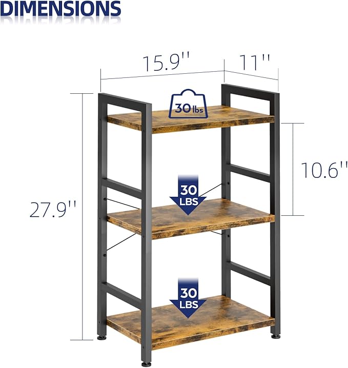 NUMENN 3 Tier Slim Bookshelf, Bookcase Shelf Storage Organizer, Modern Book - Image 3