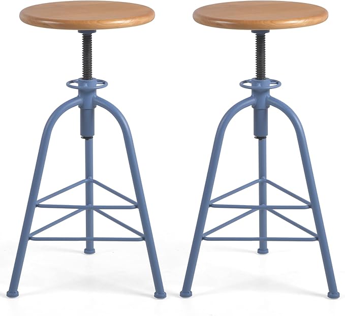 Industrial Bar Stools-Set of 2 24.4-28.3inch Counter Height Kitchen by BOKKOLIK