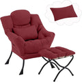 Lazy Chair with Ottoman, Comfy Fabric Accent Lounge Armchair with Lumbar Pillow by Furlide