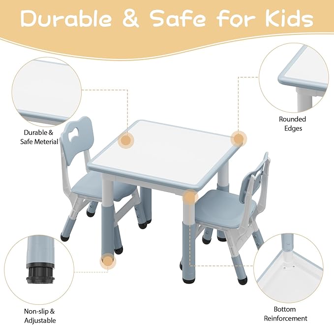 GarveeHome Kids Table and 2 Chairs Set, Height Adjustable Toddler Table and - Image 6