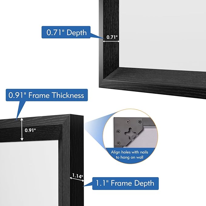 30x36 Inch Bathroom Mirror, Matte Black Framed Rectangle, 4MM Tempered Glass - Image 4