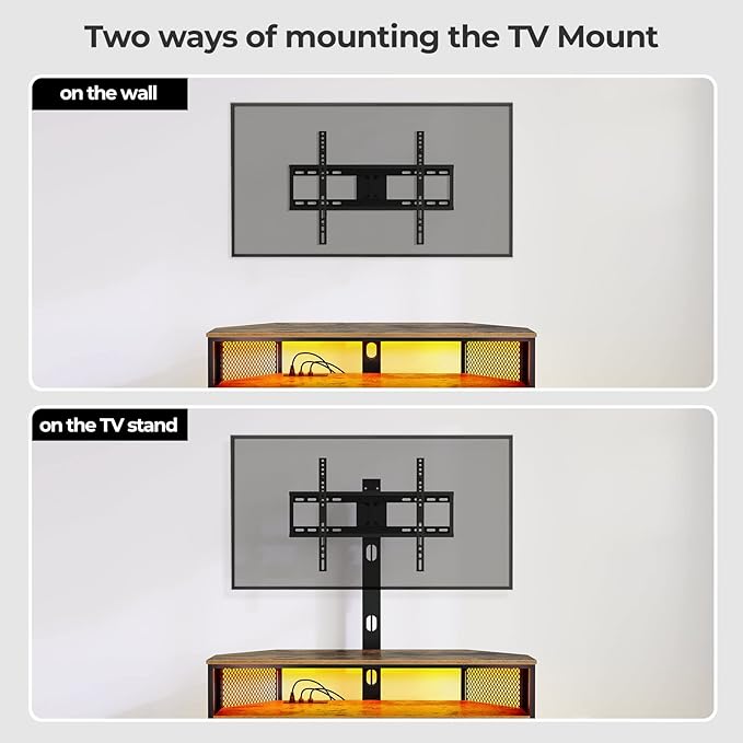 Rolanstar TV Stand with Mount and Power Outlet, Swivel TV Stand Mount with LED - Image 6