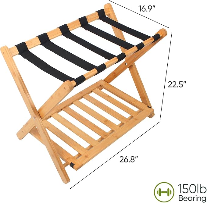 Fully Assembled Bamboo Luggage Rack, Heavy Duty Folding Suitcase Stand - Image 5