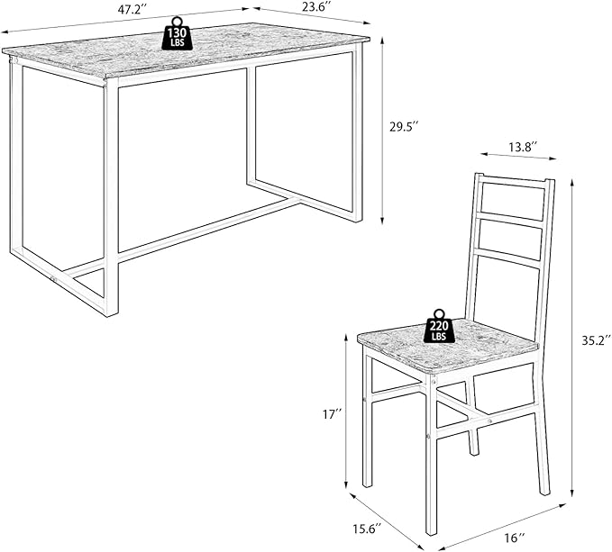 5-Piece Dining Table Set with 4 Chairs, 47.2" Kitchen Table Chairs Set of 4 - Image 7