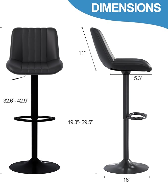 Shintenchi Swivel Bar Stools Set of 2, Adjustable Faux Leather Upholstered - Image 7